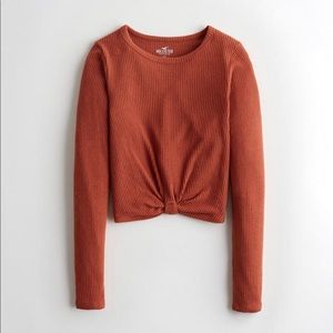 Ribbed Knot-Front Crop T-Shirt